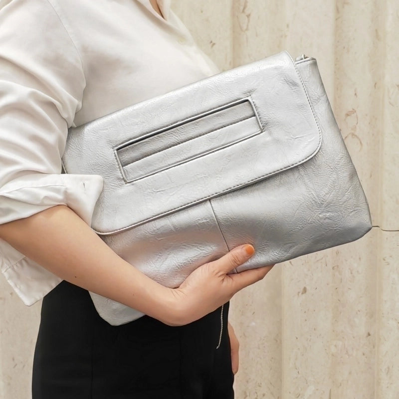 Unisex Medium Pu Leather Solid Color Classic Style Square Magnetic Buckle Envelope Bag