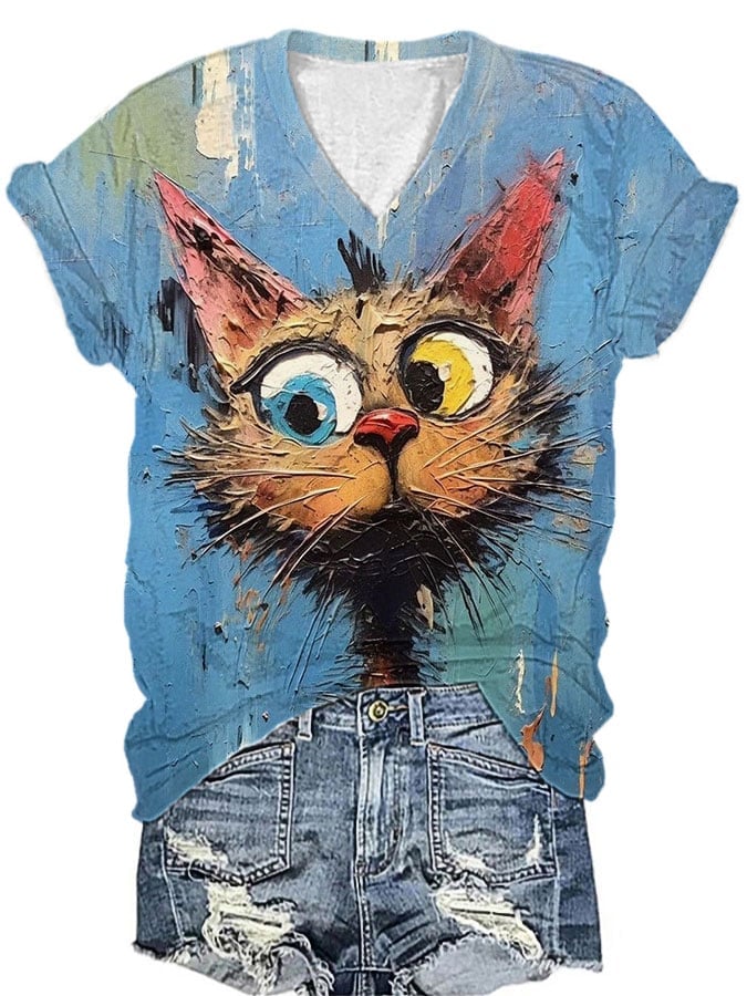 Women's Cat Print T-Shirt