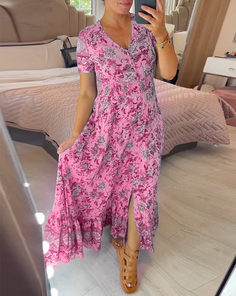 🎁LAST DAY SALE-49% OFF🎁Floral Print V-neck Dress