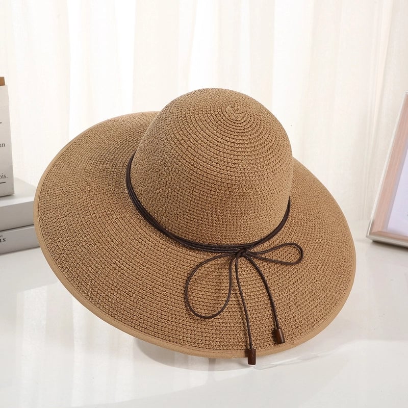 Retro Solid Color Mesh Sun Hat Outdoor Travel Beach Straw Hat Seaside Holiday Big Eave Face Covering Sun Hat