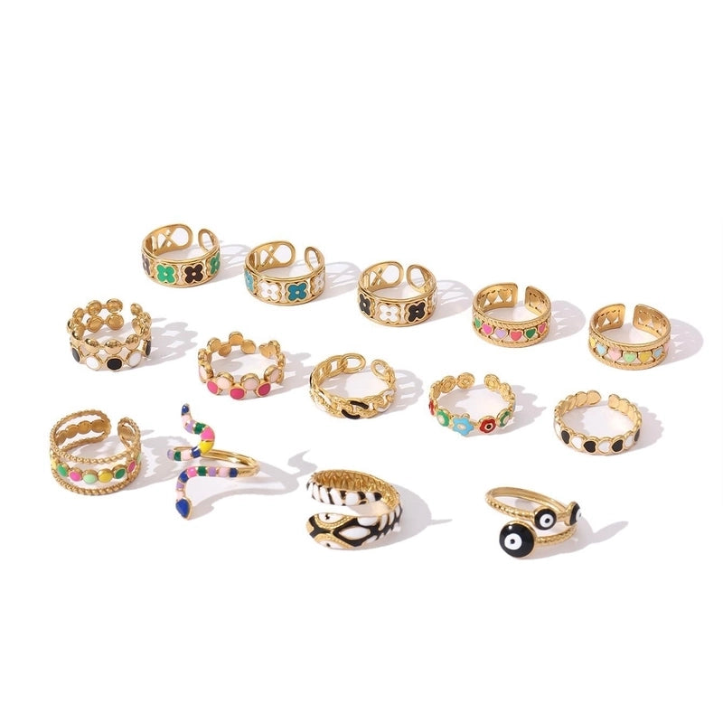 Retro U Shape 304 Stainless Steel 18K Gold Plated Enamel Open Rings