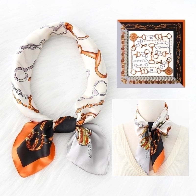2 Pieces Women's Elegant Plaid Flower Horse Satin Silk Scarf