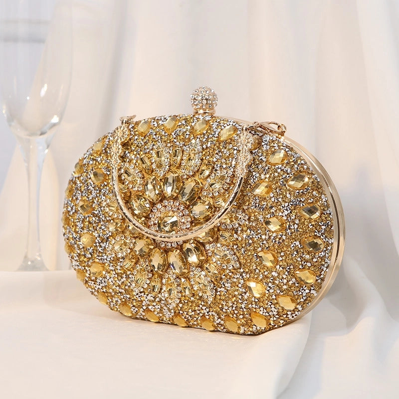 Silver Black Rose Red Pu Leather Floral Oval Evening Bags