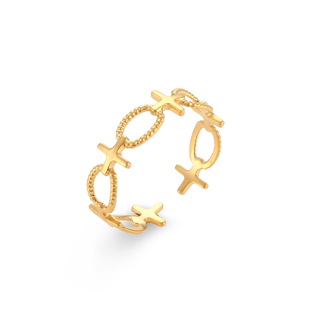 Women Fashion Stripe Geometric Stainless Steel 18K Gold Plated Rings