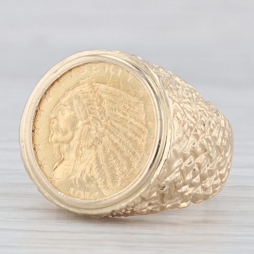 Authentic 1914 Indian Head $2.50 Gold Coin Ring 14k 900 Yellow Gold Size 10.75