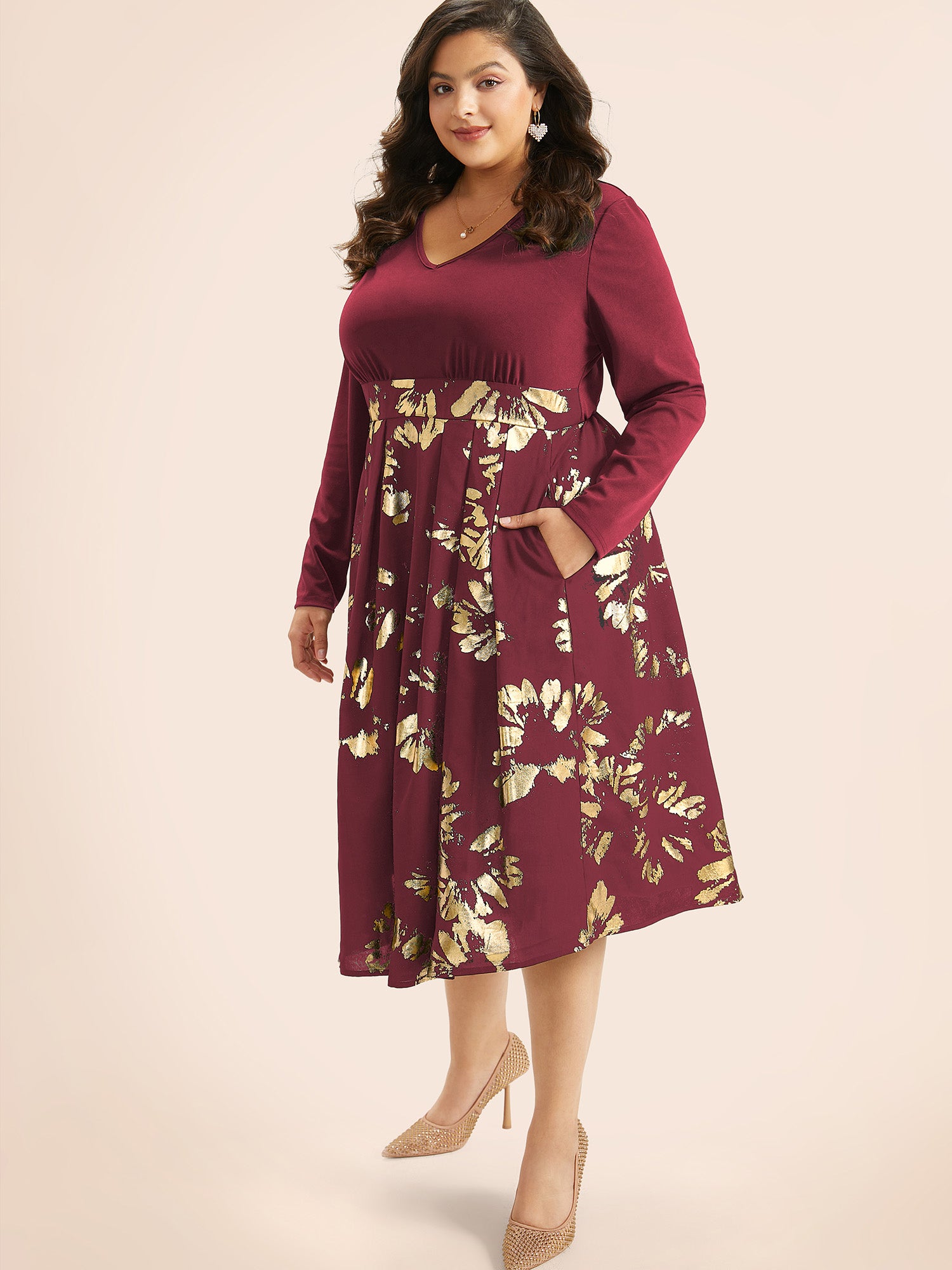 Brush Glitter Pocket Patchwork Dress