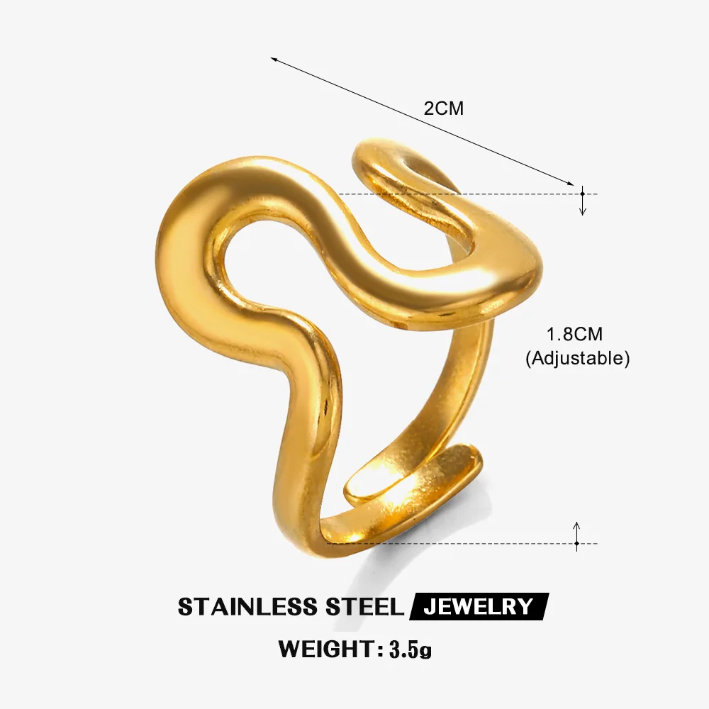 fashion jewelry 18k gold stainless steel Irregular shaped ring retro fashion line opening ring for women