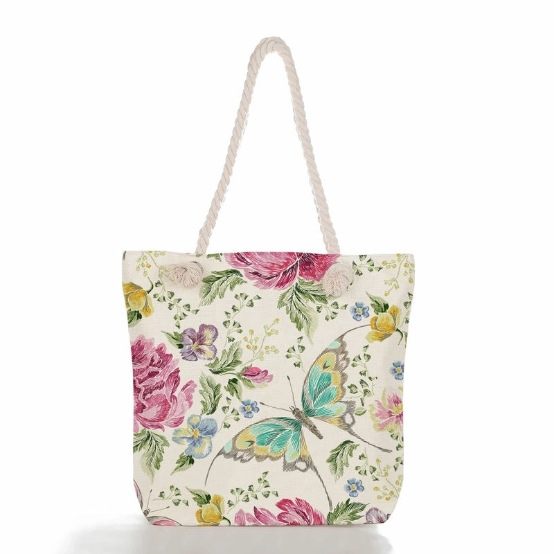 Women'S Vacation Butterfly Canvas Shopping Bags