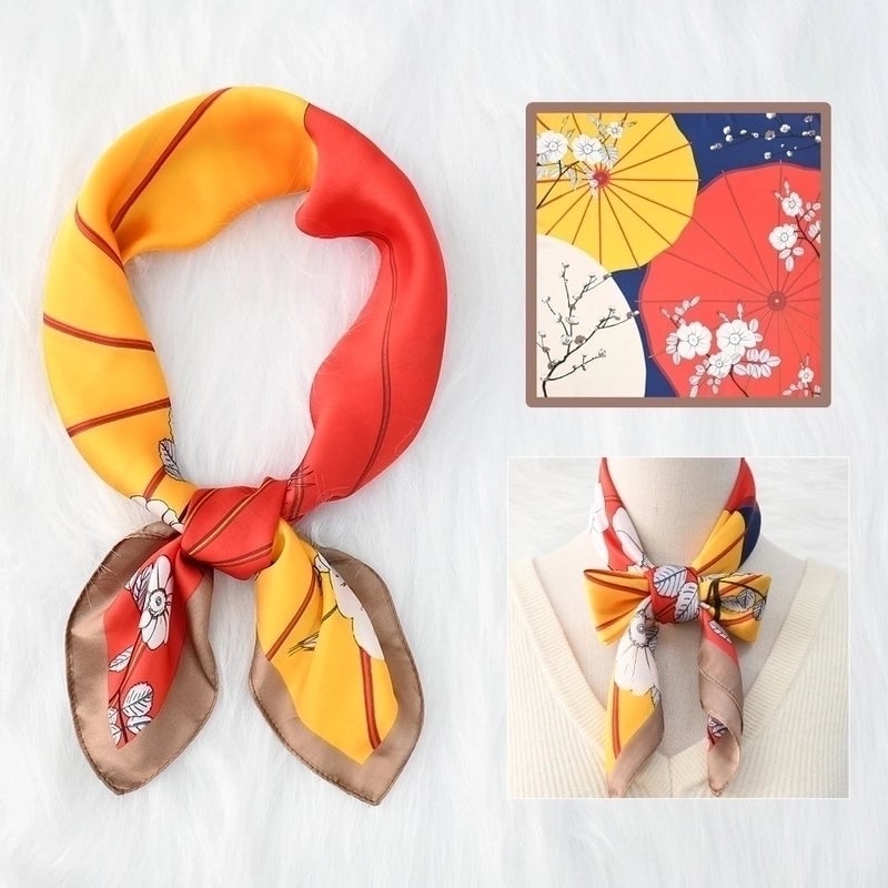 2 Pieces Women's Elegant Plaid Flower Horse Satin Silk Scarf