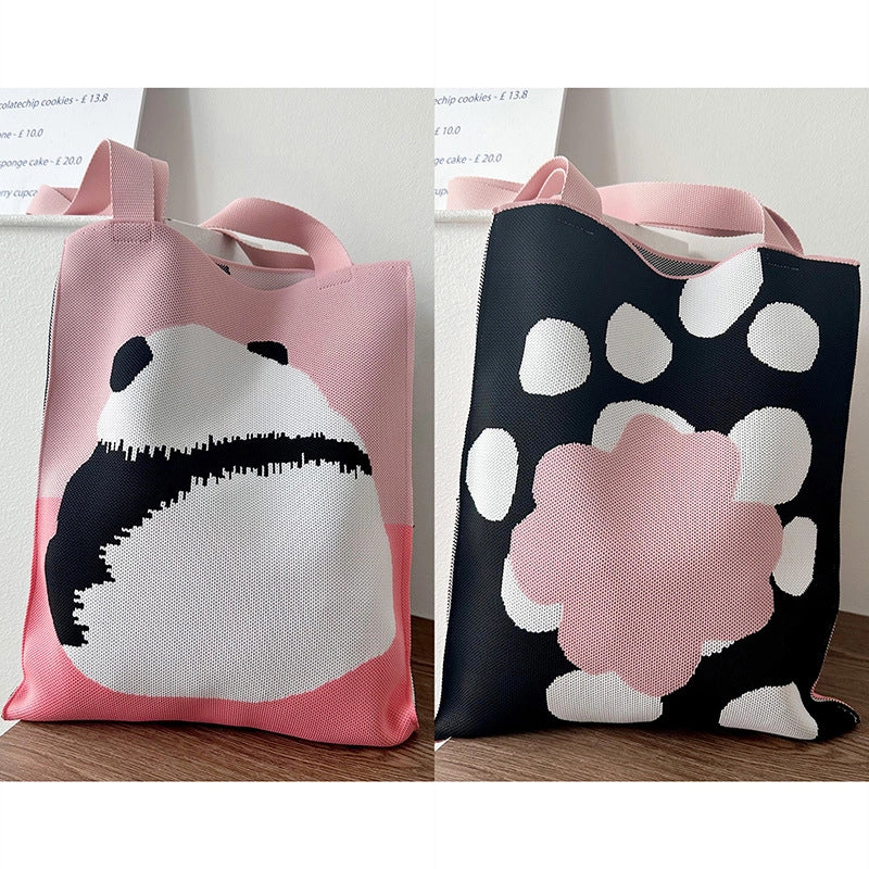 Niche Design Cute Panda Knitted Shoulder Bag Women's Versatile Large Capacity Shopping Commuter Tote Bag Women's Bag