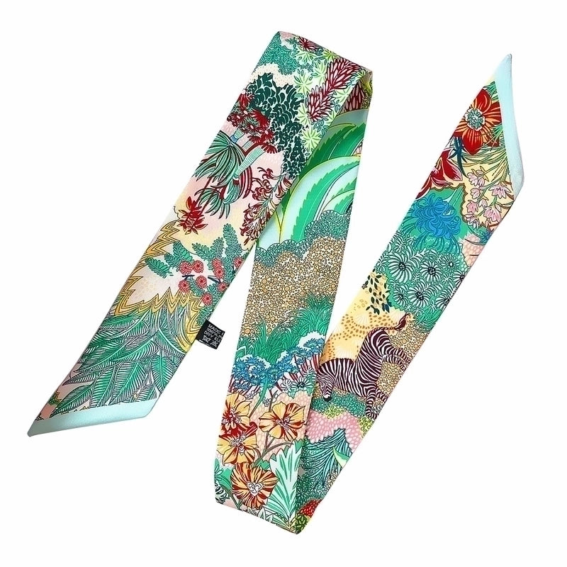 Fashion Summer Plant Jungle Steed Twill Silk Long Ribbon Headband Small Scarf