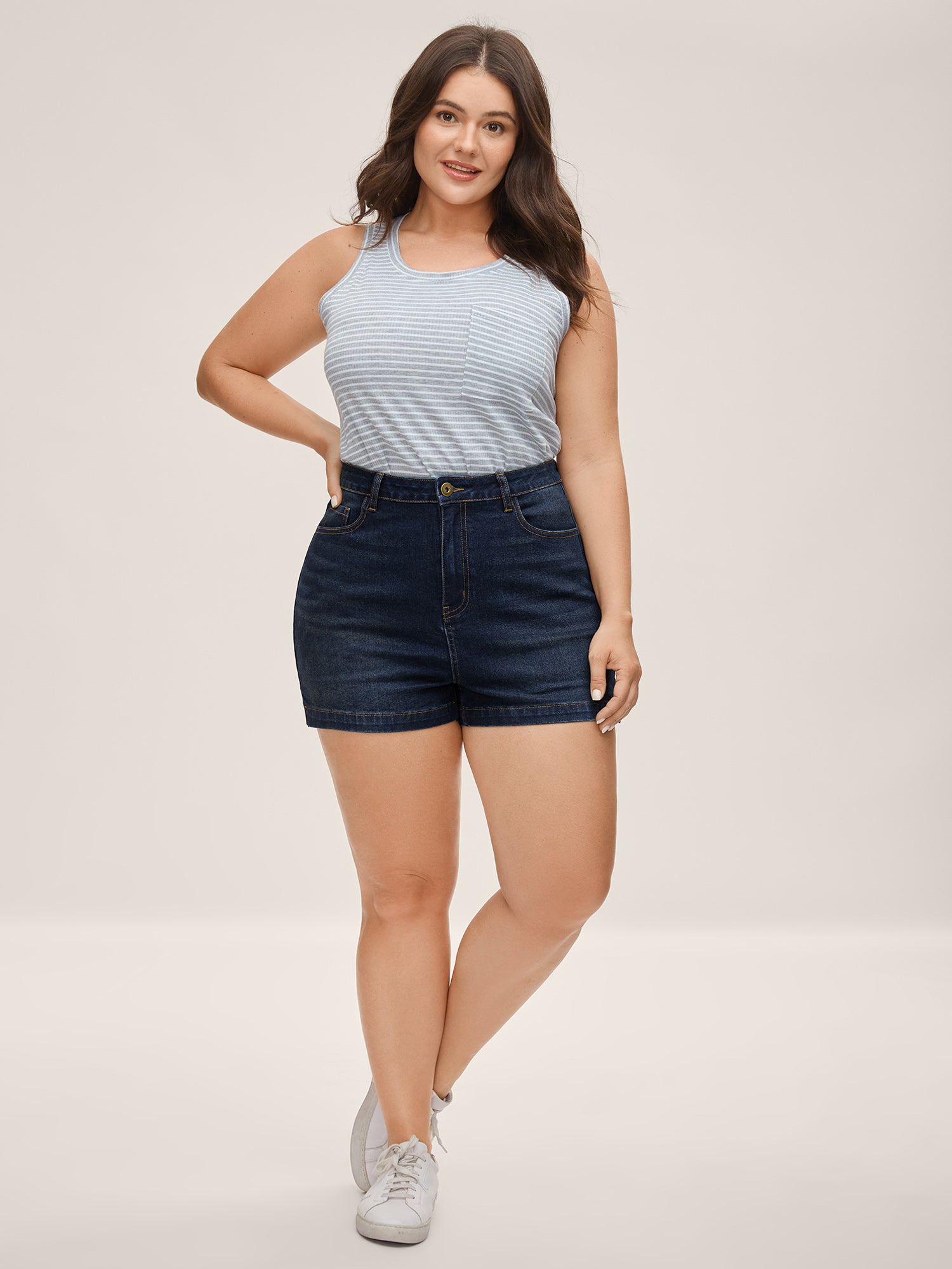 Stretchy Classic Straight-Leg Denim Shorts