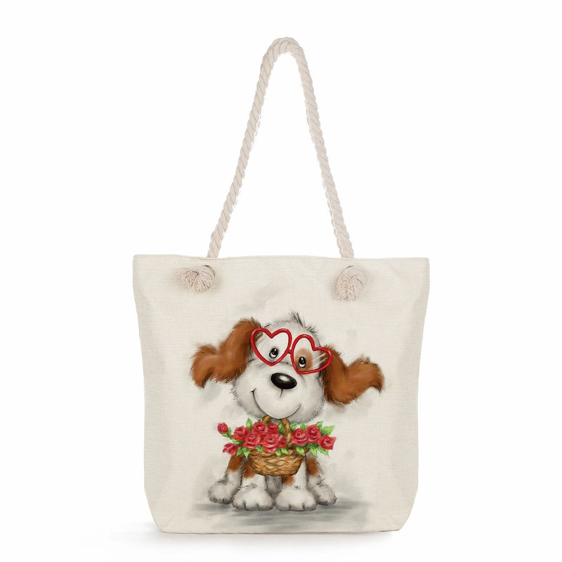 Women's Cotton And Linen Heart Shape Classic Style Square Zipper Tote Bag