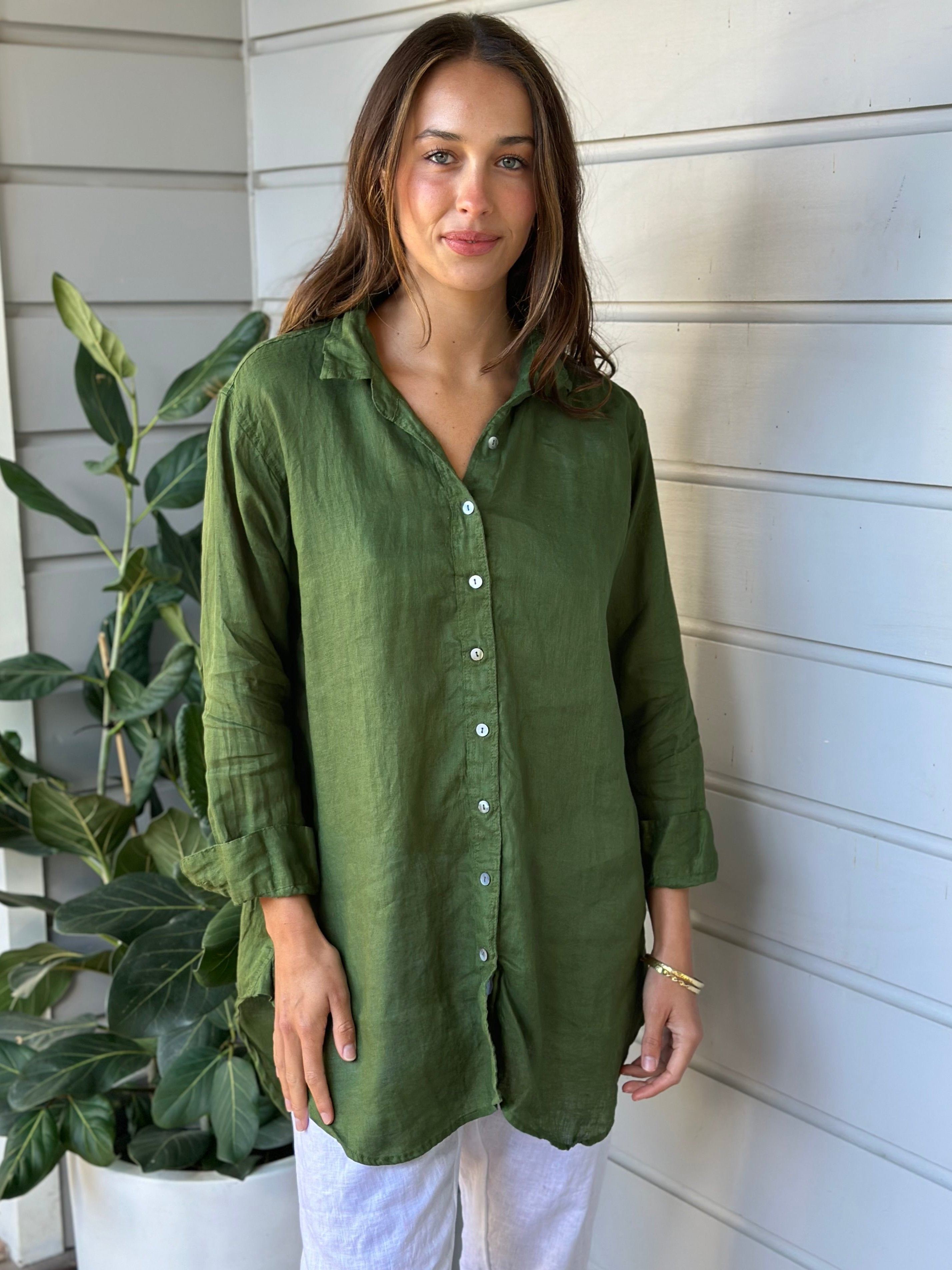 shirt - moss linen