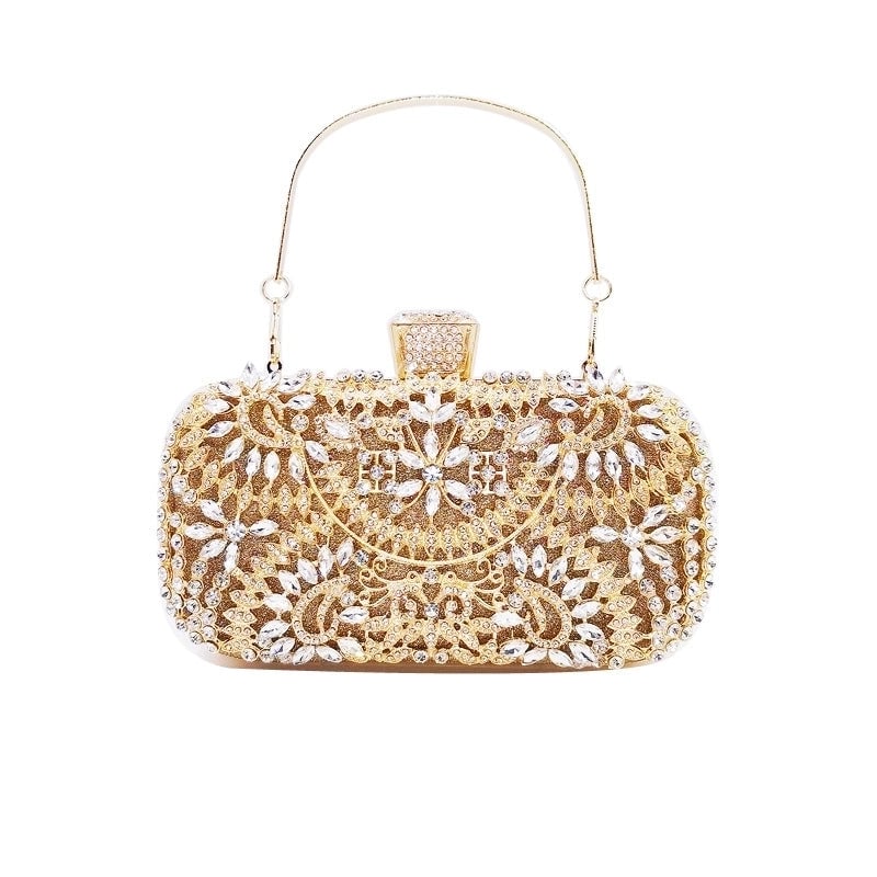 White Red Green Pu Leather Solid Color Rhinestone Square Clutch Evening Bag