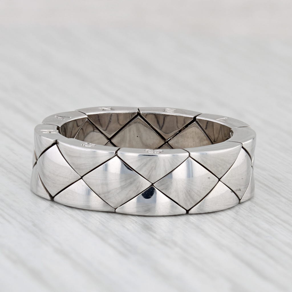 Chanel Matelasse Quilted Coco Crush Mesh Band Ring 18k White Gold Size 9.25