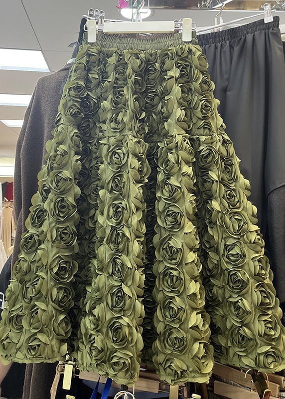 Loose Rose Floral Elastic Waist Tulle Maxi Skirts Spring