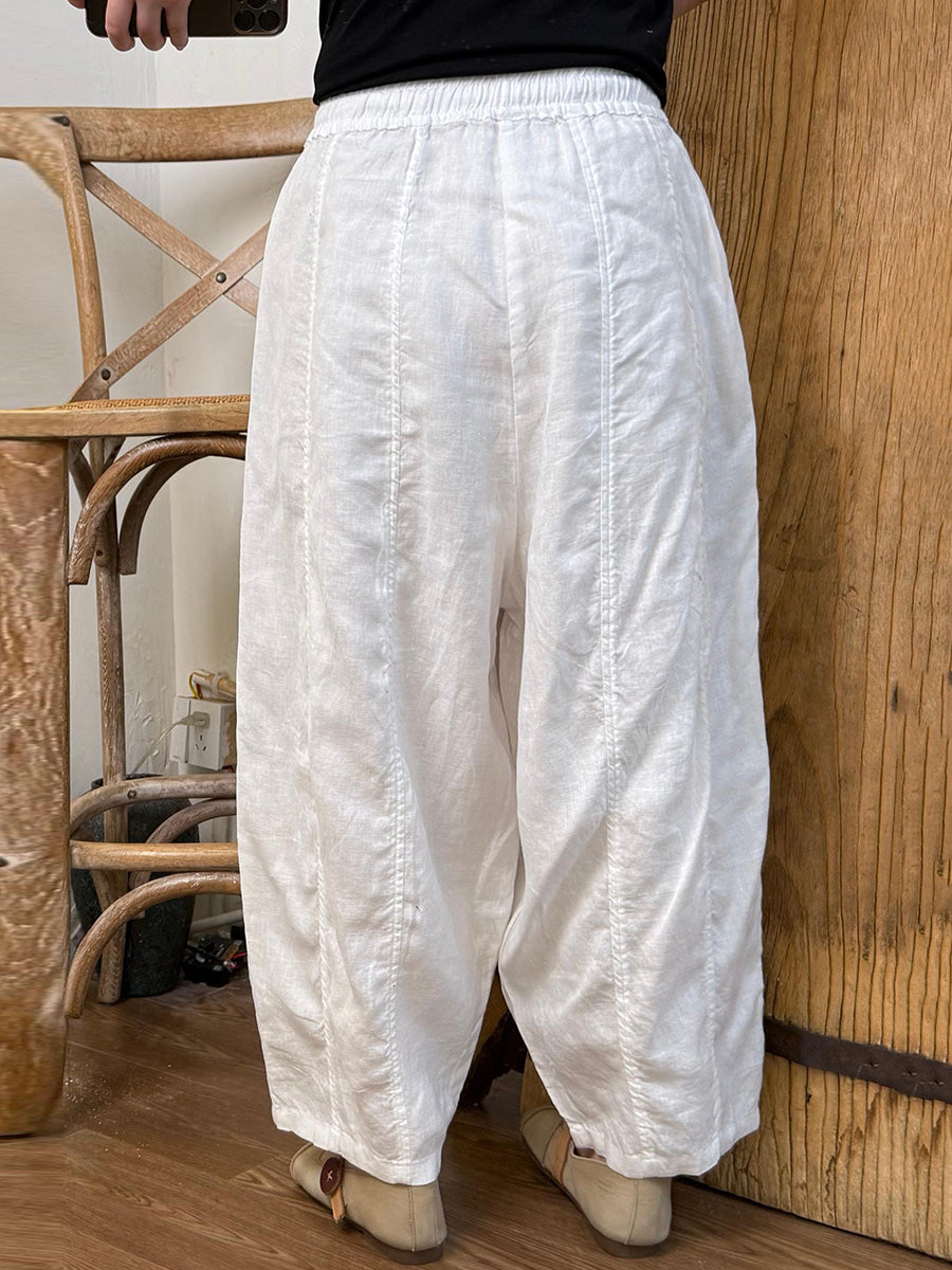 Women Summer Pure Color Linen Harem Pants