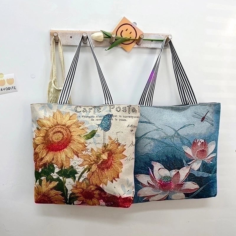 Women's Vintage Style Flower Canvas Shopping Bags