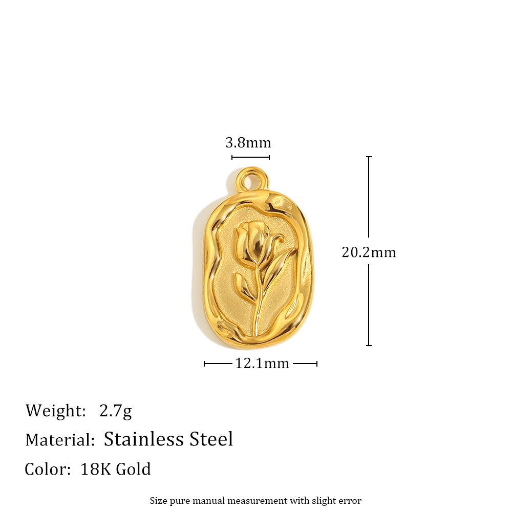 Diy Necklace Accessories Stainless Steel 18K Gold Plated Rose Flower Glue Bead Diamond Love Pendant Female