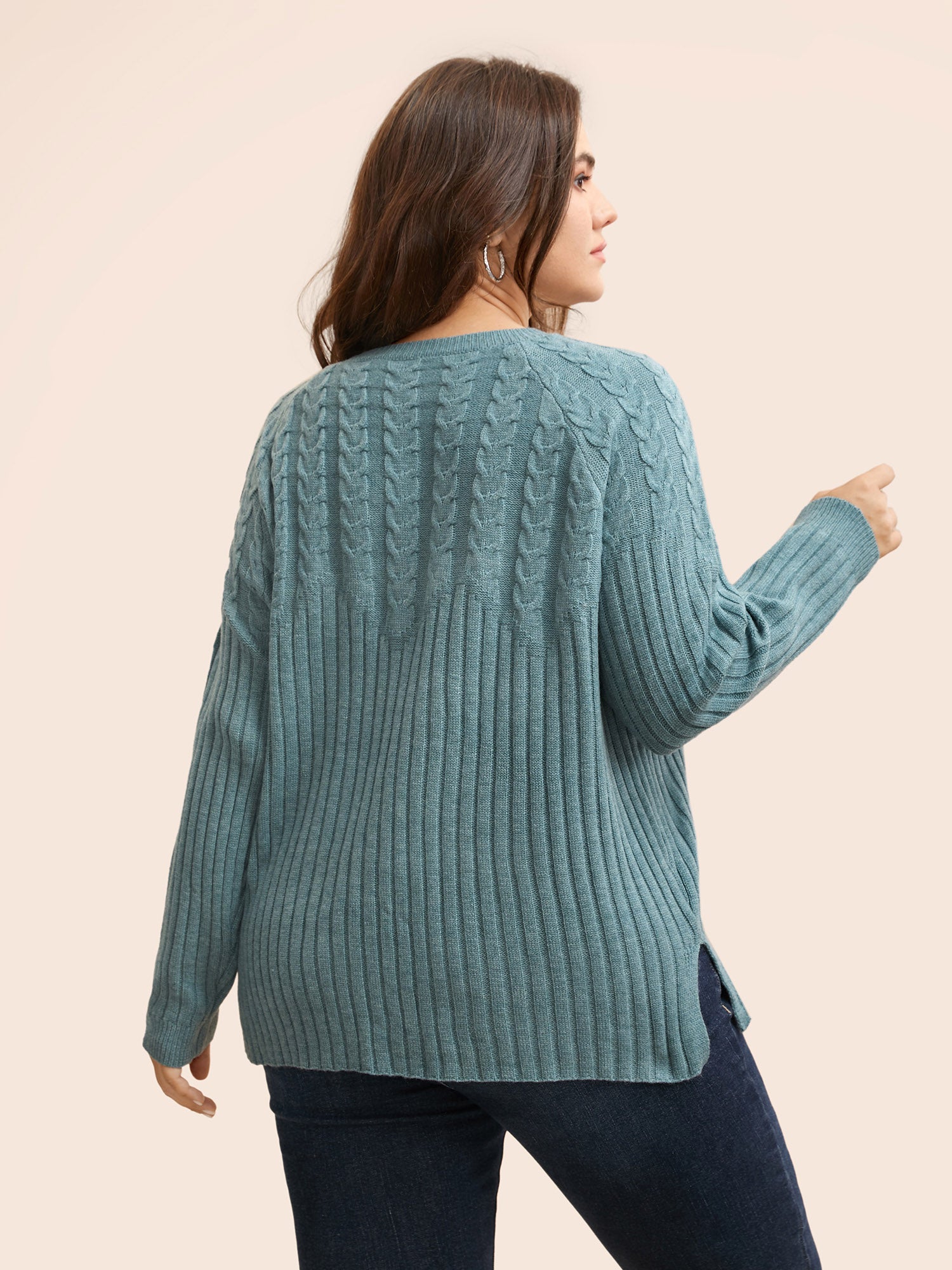 Solid Cable Knit Raglan Sleeve Pullover