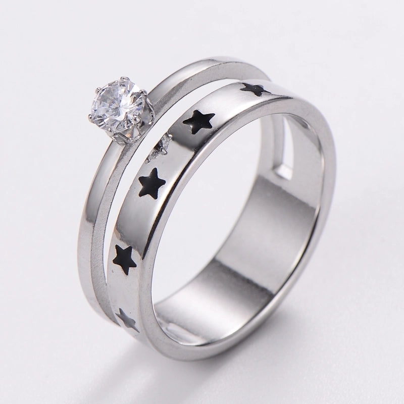 3 Pieces Stainless Steel 18K Gold Plated Fashion Inlay Hand Number Bow Knot Zircon Open Ring