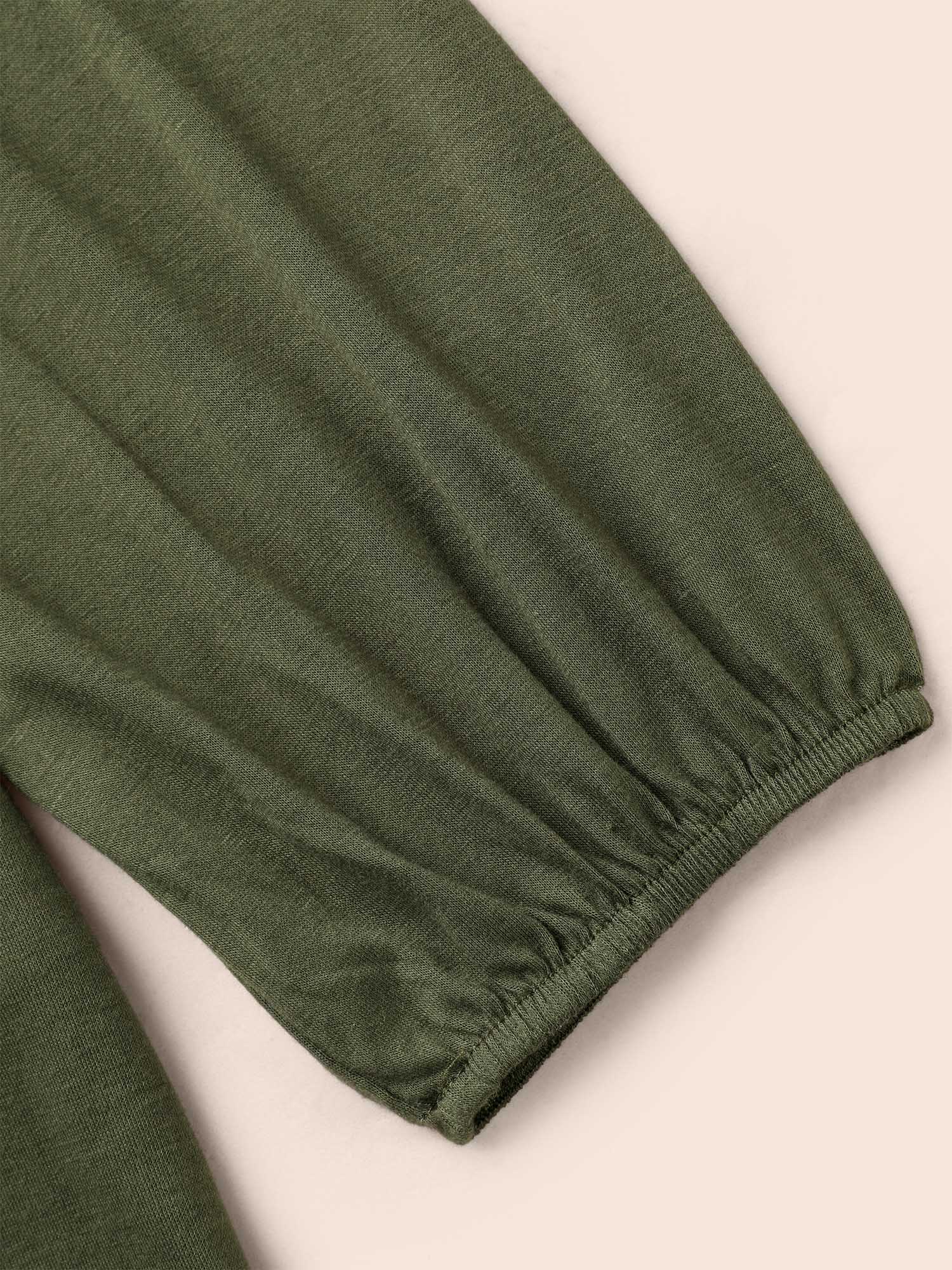 V Neck Gathered Lantern Sleeve Jersey Top