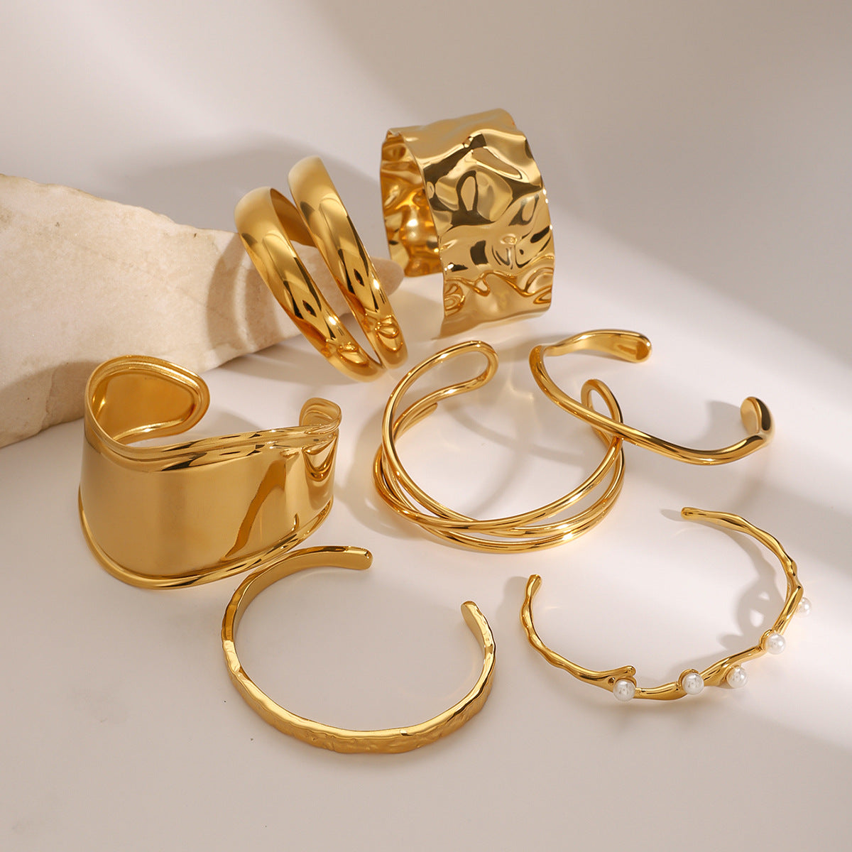 Stainless Steel Gold Pearl Bracelet Open Bracelet Titanium Steel Bracelet