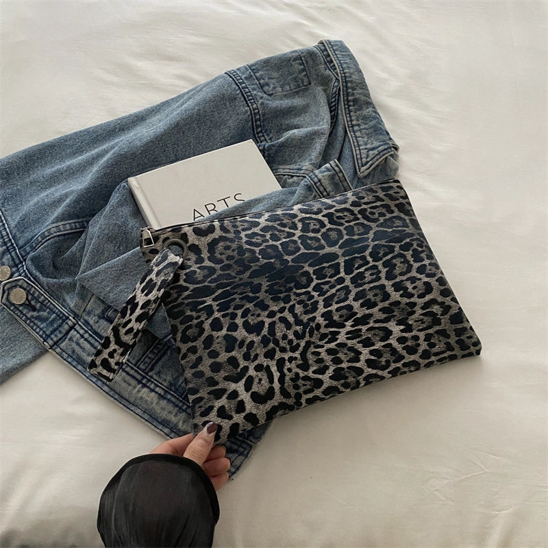 Black Coffee Brown Pu Leather Leopard Square Clutches