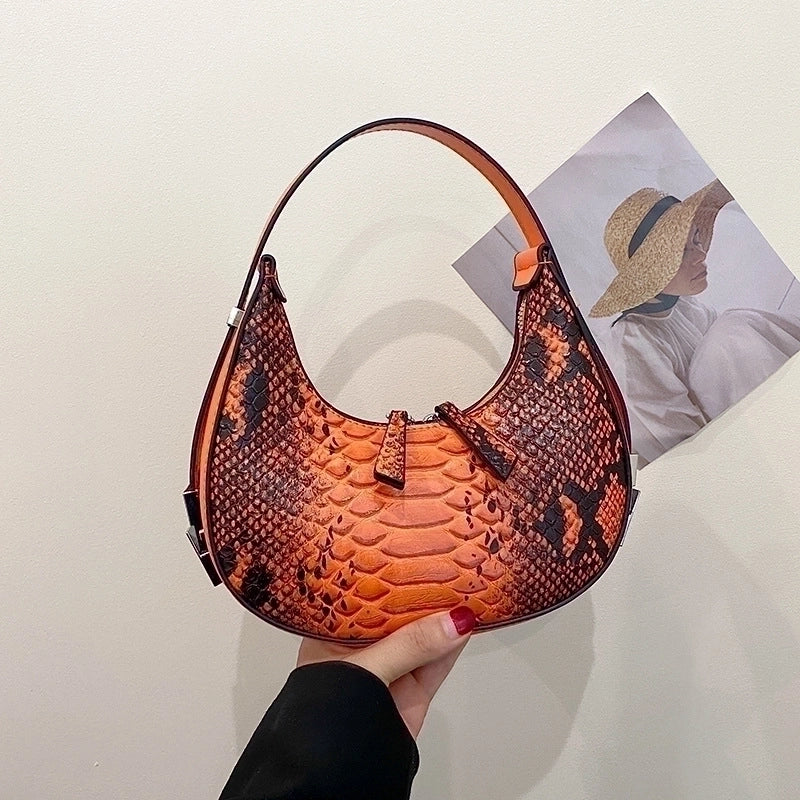 Women's All Seasons Pu Leather Crocodile Streetwear Round Zipper Handbag Underarm Bag