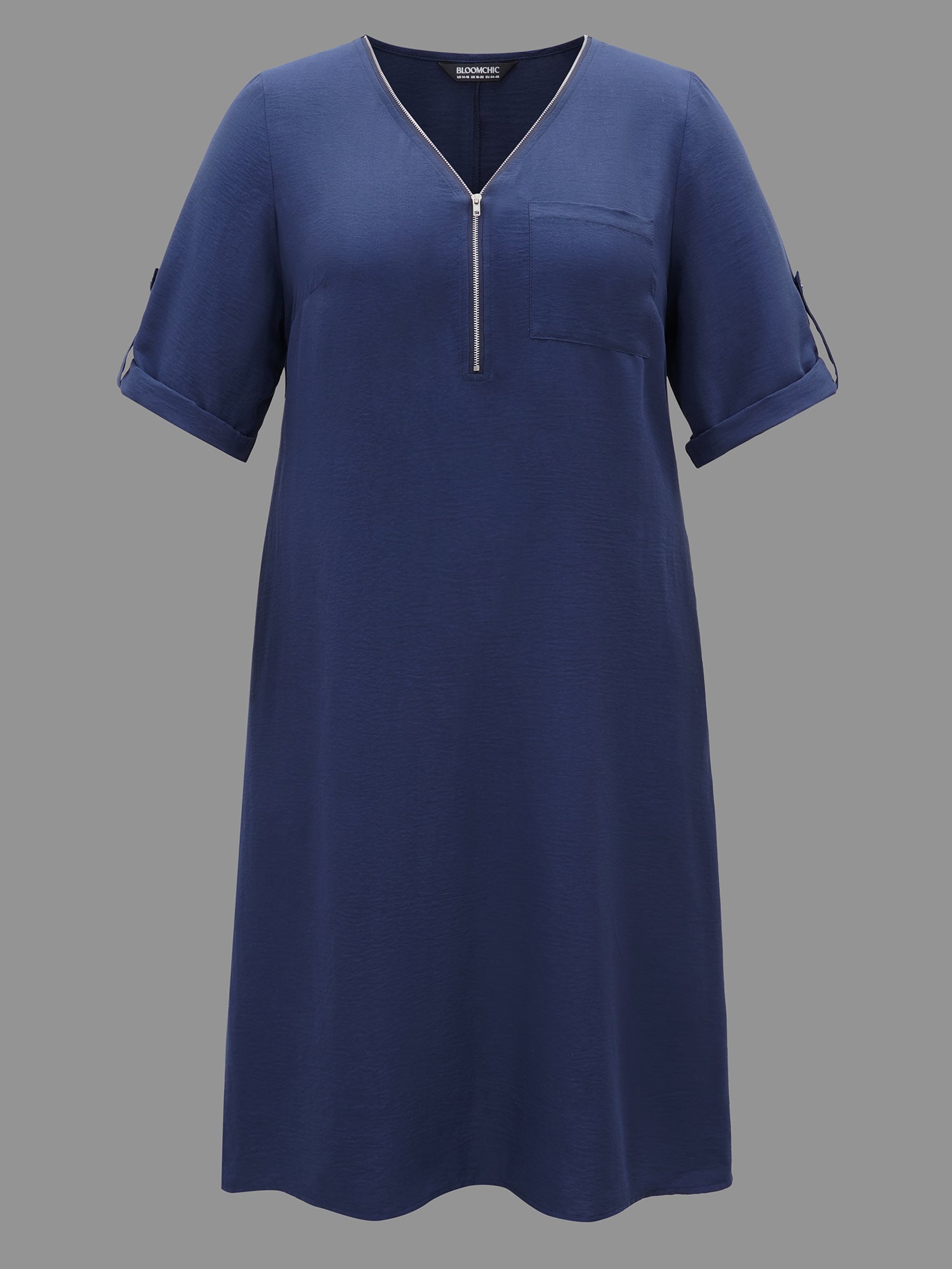 Solid Half Zip Tab Sleeve Dress