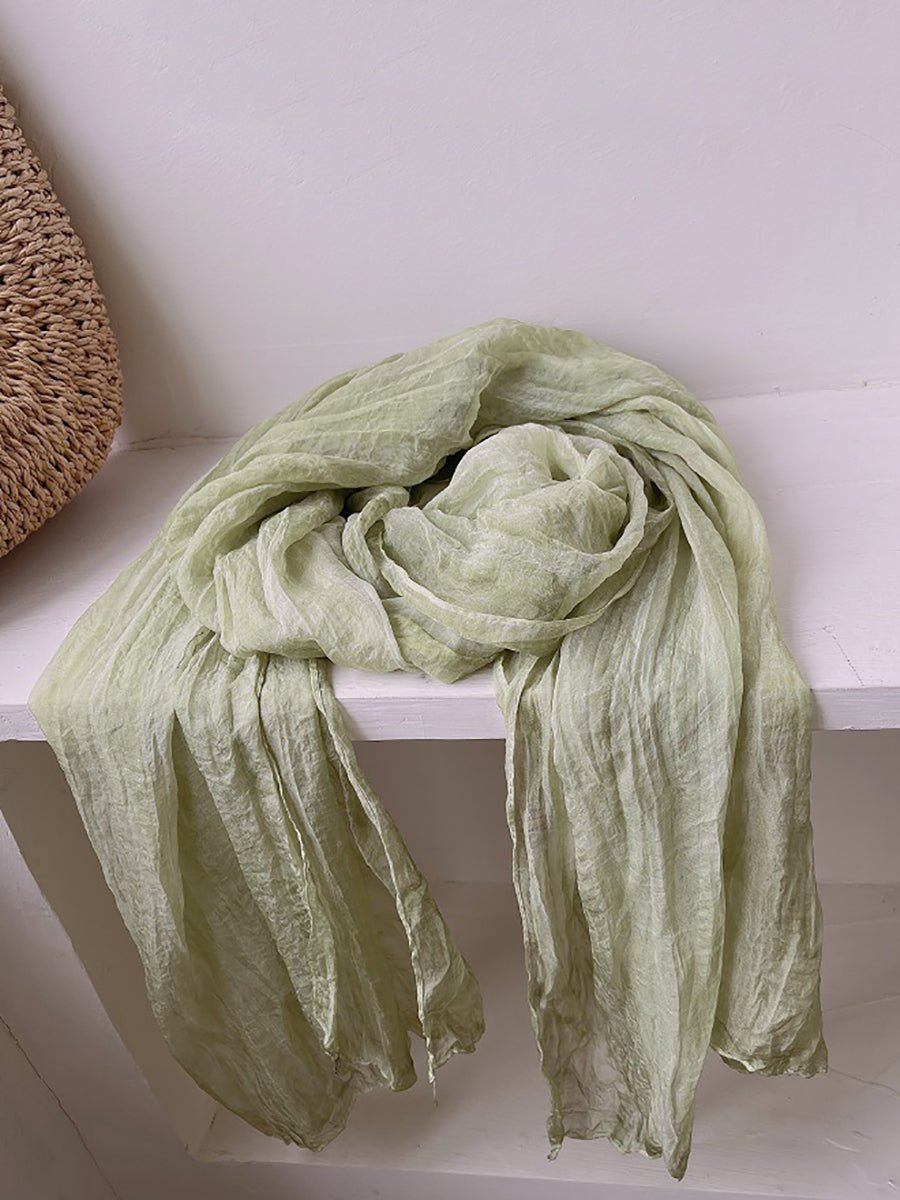 Women Vintage Shirred Pure Color Shawl Scarf