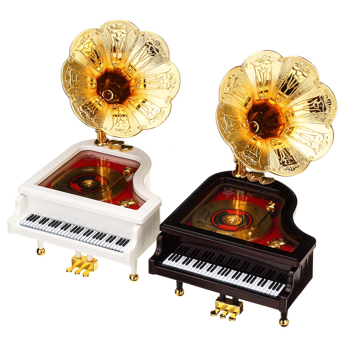 Loud Vintage Retro Music Box Piano Phonograph Gold Trumpet Horn Home Decoration