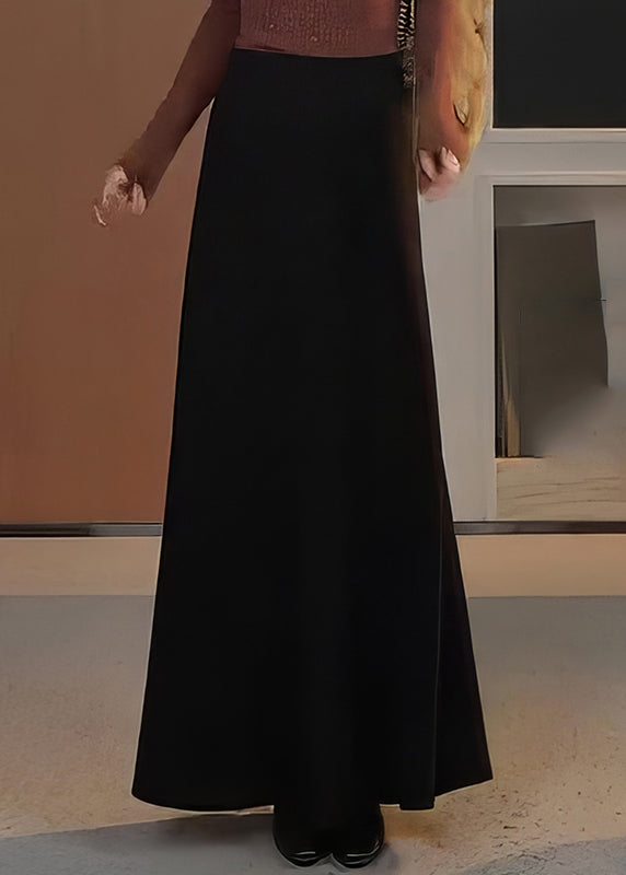 Natural Black Elastic Waist A Line Skirts Spring