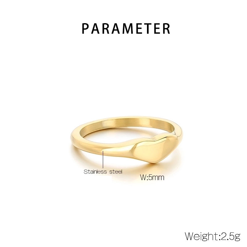 Minimalist Classic Style Heart Shape 304 Stainless Steel 18K Gold Plated Rings