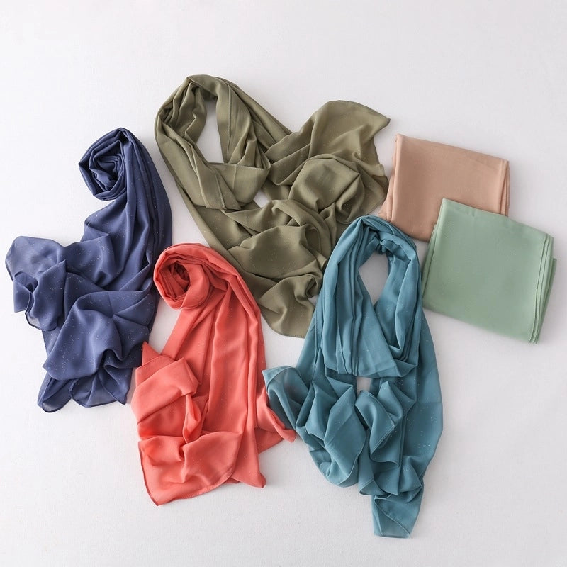 Solid Color Sprinkling Gold Pearl Chiffon Chiffon Fashion Sprinkling Gold Scarf Women's Toe Chiffon Glitter Scarf