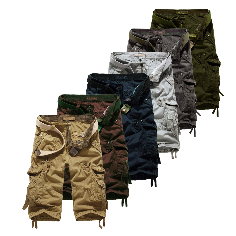 6-pack Men Casual Workout Military Men's Shorts Multi-Pocket Calf-Length Short Pants