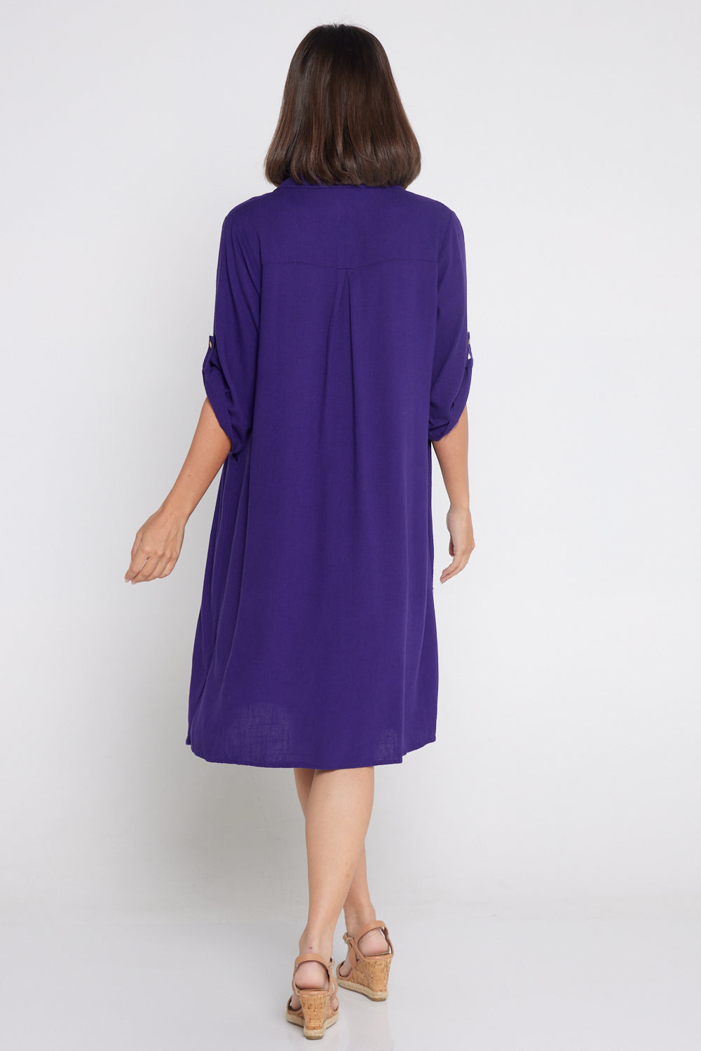 Maria Cotton & Linen Dress - Purple