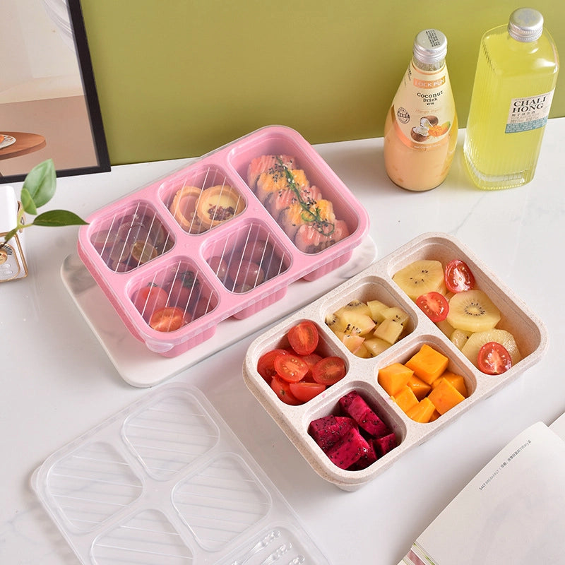 Wheat Straw Lunch Box Lunch Box Five-grid Lunch Box With Lid Snack Box Fresh-keeping Snack Dish Snack Snack Box