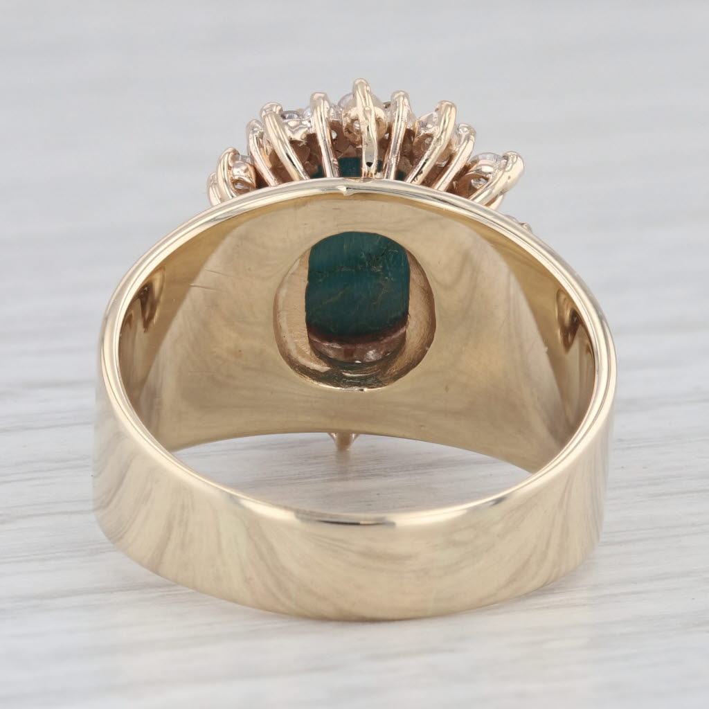 0.80 ctw Green Stone Diamond Halo Wide Band 14K Yellow Gold Size 10 Ring