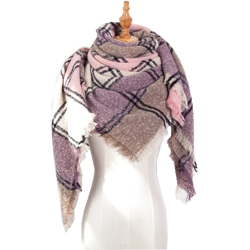 Hot New Autumn And Winter Square Scarf Split Women's Shawl Bristle Triangular Binder Plaid Scarf