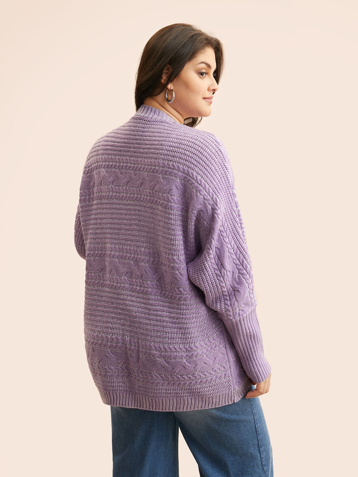 Plain Cable Knit Dolman Sleeve Cardigan