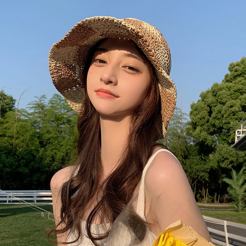 Women's Basic Lattice Braid Flat Eaves Straw Hat