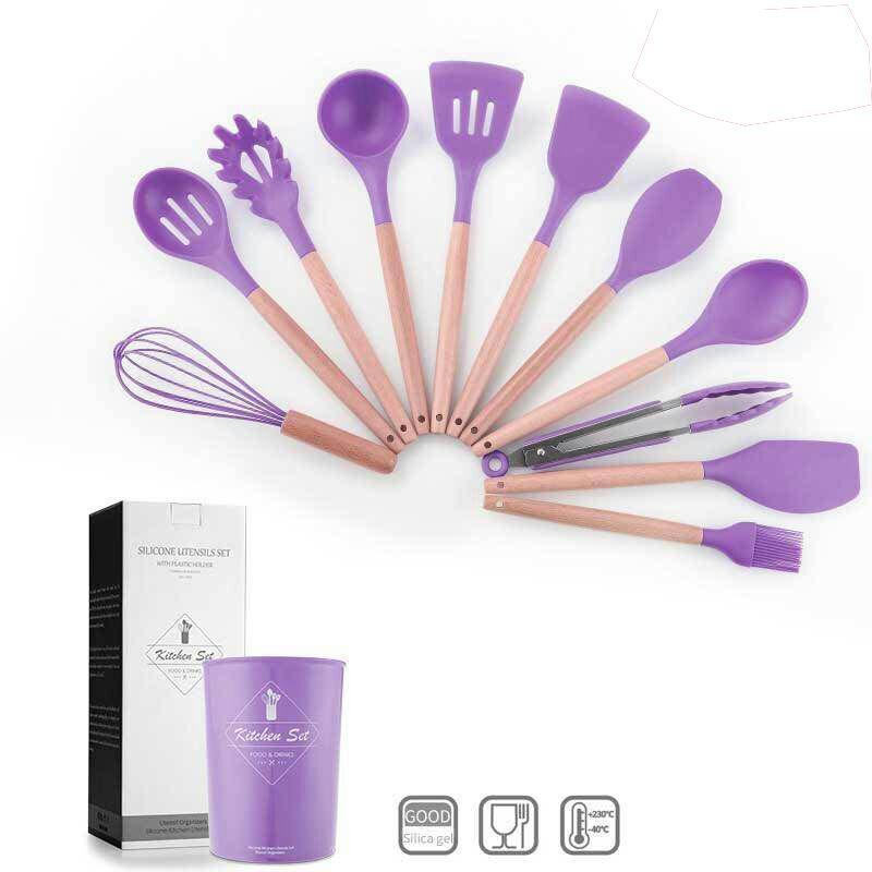 12 PCs Non stick Silicone Cooking Set- Purple