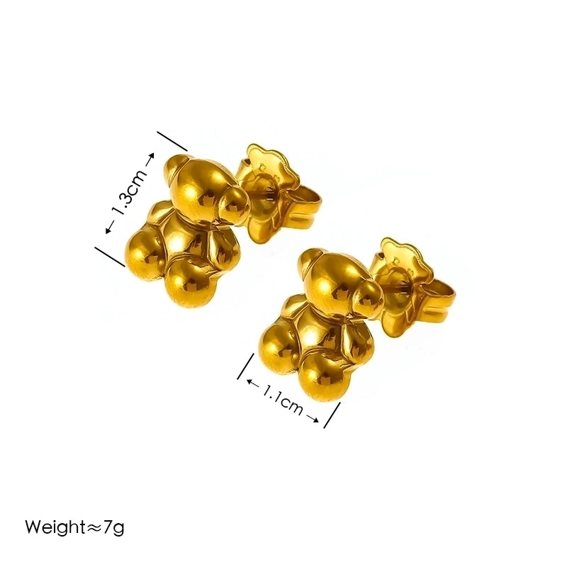 Cute Vintage Style Minimalist Little Bear 304 Stainless Steel 18K Gold Plated Jewelry Set