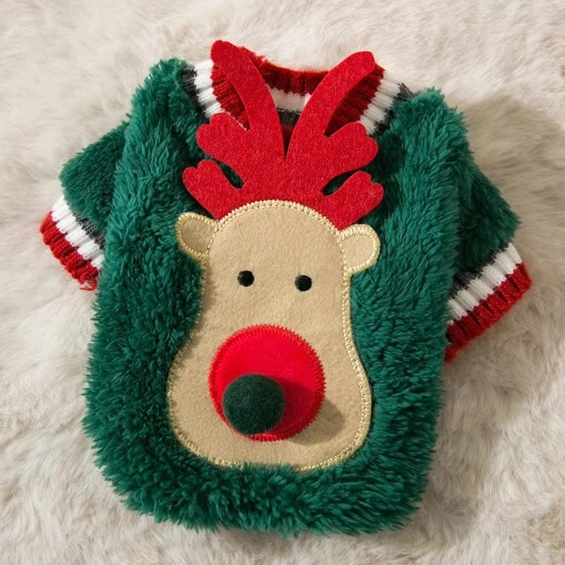 Cute Core Spun Yarn Christmas Color Block Pet Clothing