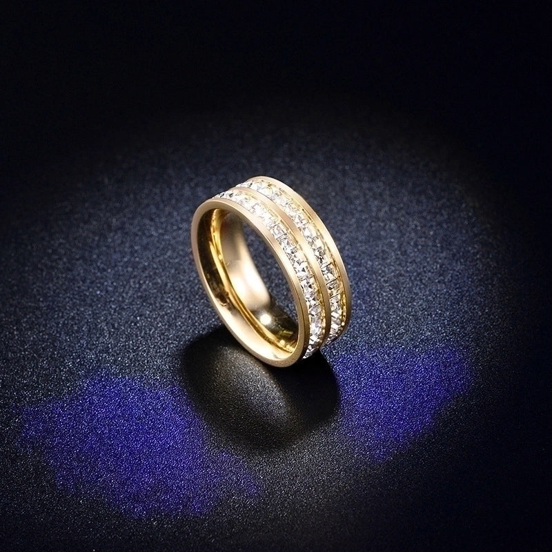 Minimalist Geometric Titanium Steel Inlay Rhinestones Rings 1 Piece