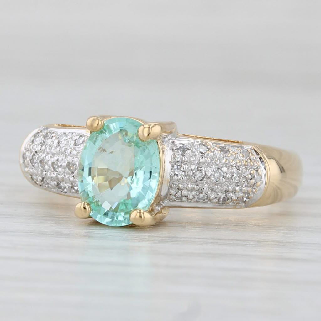 1.09ctw Green Tourmaline Diamond Ring 18k Yellow Gold Size 7