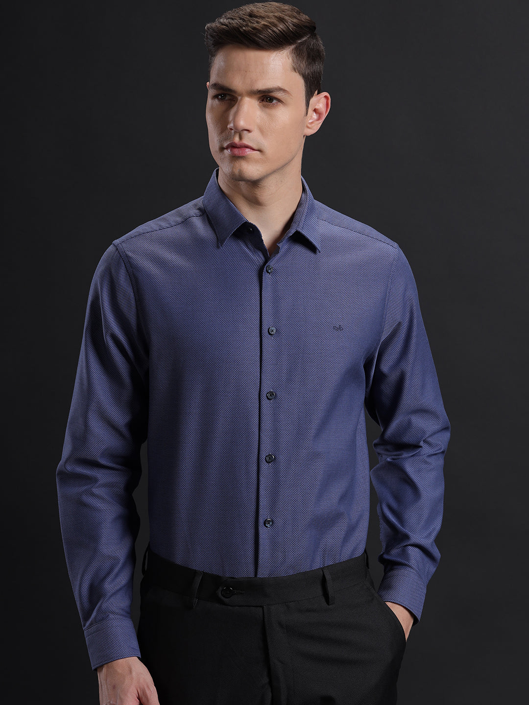 Mens Regular Fit Plain Indigo Casual Cotton Shirt (GARLI)