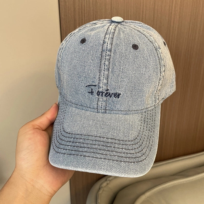 Korean-style Spring And Summer Denim Baseball Cap Women's Washable Old Letter Hat Men's Trendy Sunscreen Cap
